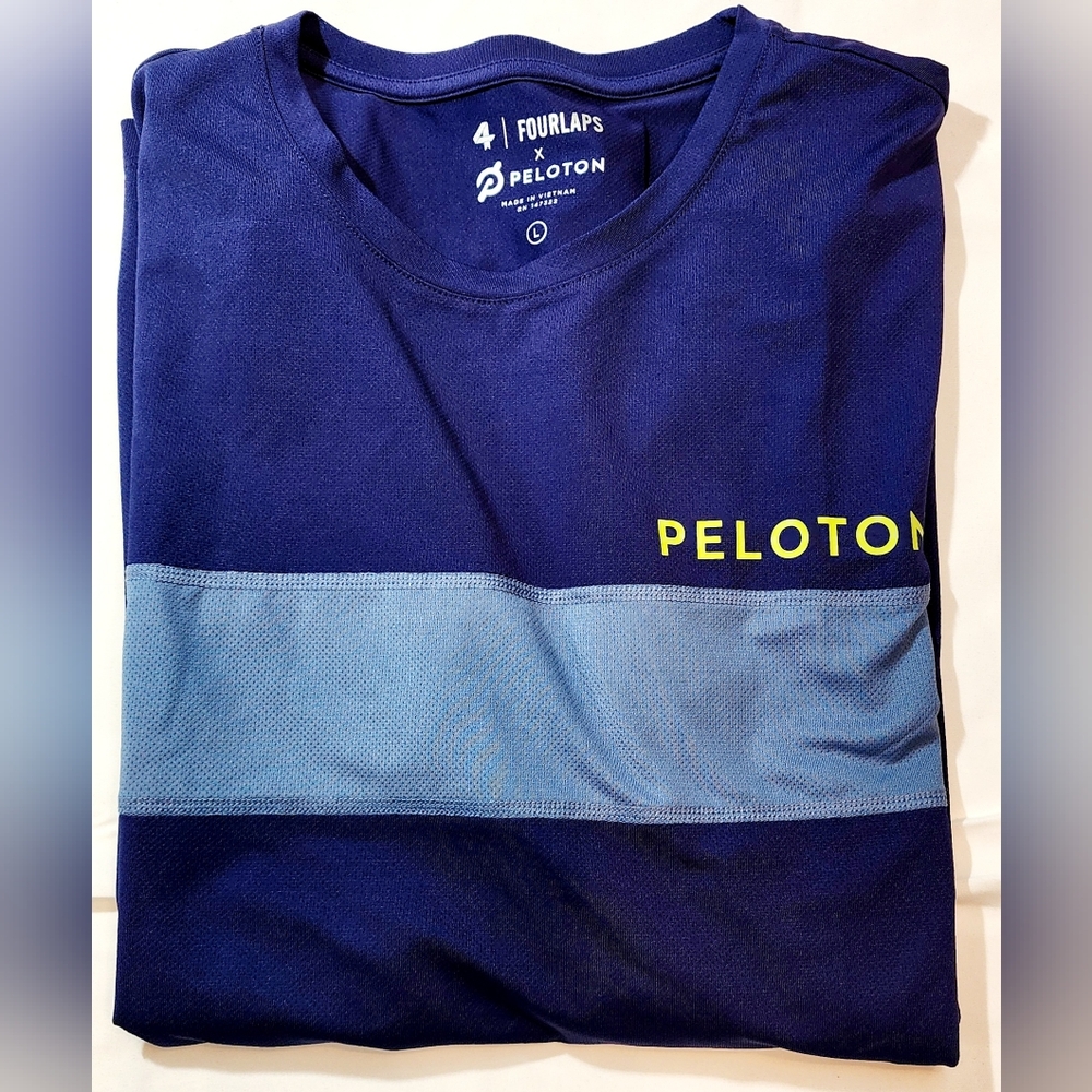Peloton x Fourlaps Long Sleeve Blue and Yellow T-Shirt Size Large
